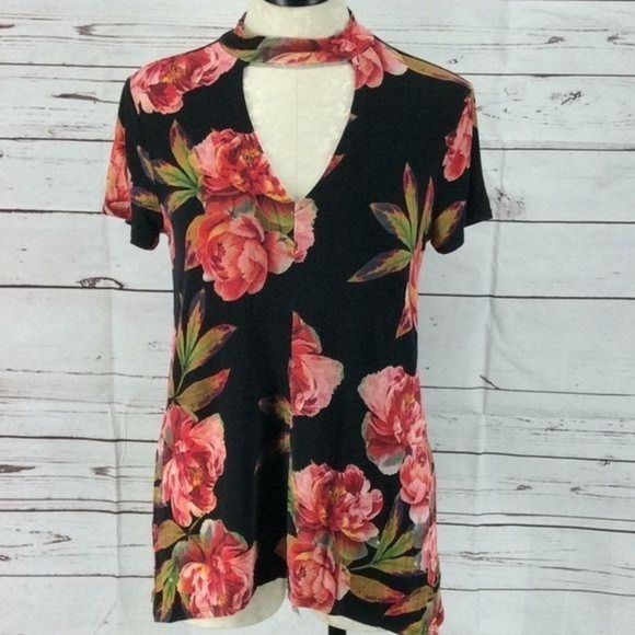 ANA Floral rose choker medium key hole blouse - Picture 1 of 7